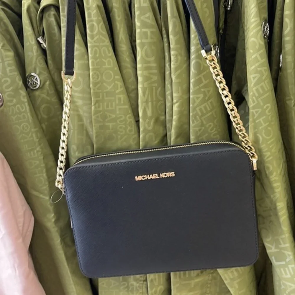 Michael Kors Jet Set Item Large East West Zip Crossbody Leather Black - Picture 12 of 16
